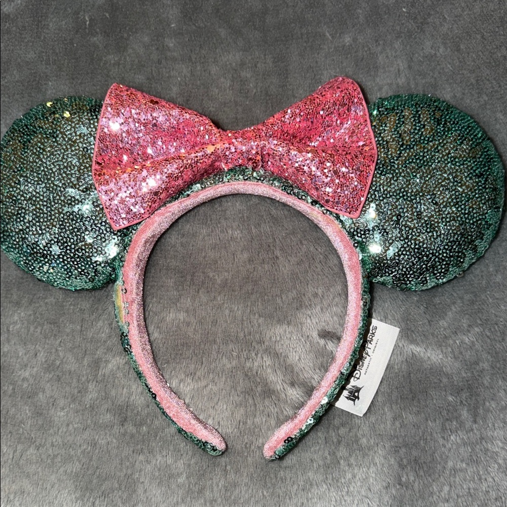 Sequin Minnie Ears Headband with Pink Bow